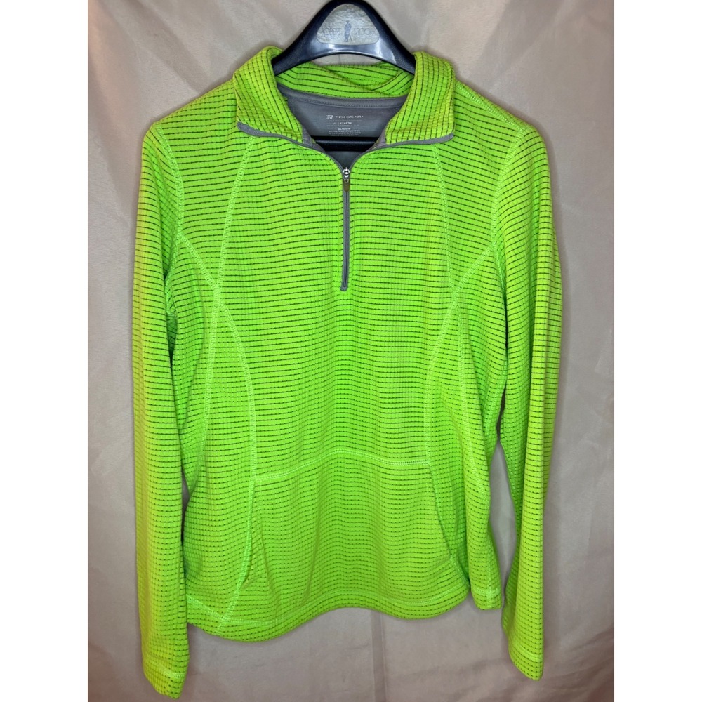 Tek Gear Womens Neon Lime Green Grid Textured Quarter Zip Pullover Size M